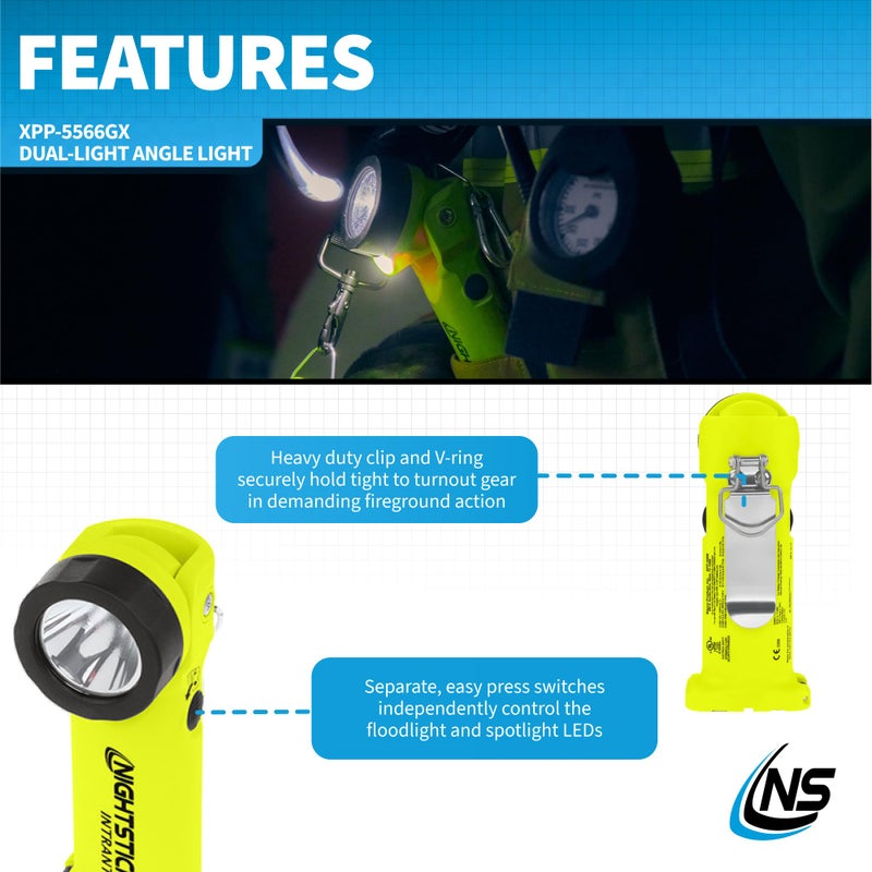 Nightstick XPP-5566GX Intrant Intrinsically Safe Dual Angle Light - 3 in 1 Flashlight, Floodlight, Dual-Light - 8 Brightness Modes - Green - Image 3